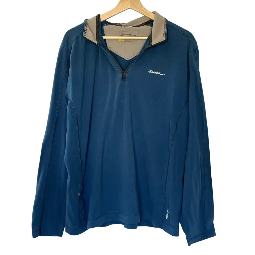 Eddie Bauer travex‎ blue men's large quarter zip sweater freedry cotton shirt